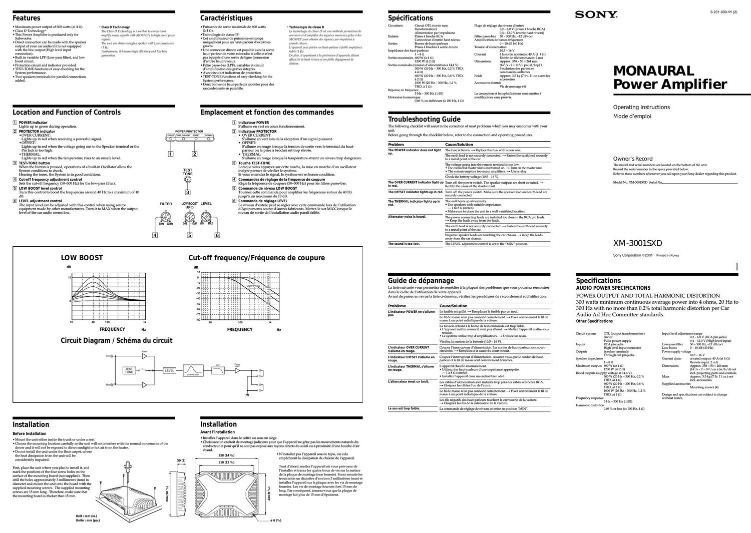 sony xm 3001 sxd owners manual