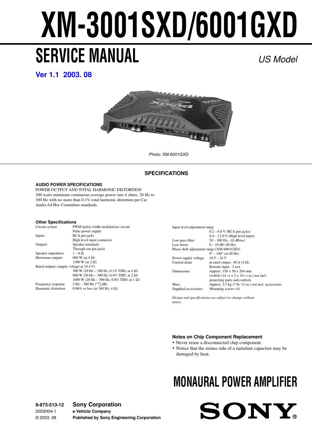 sony xm 3001 sxd service manual