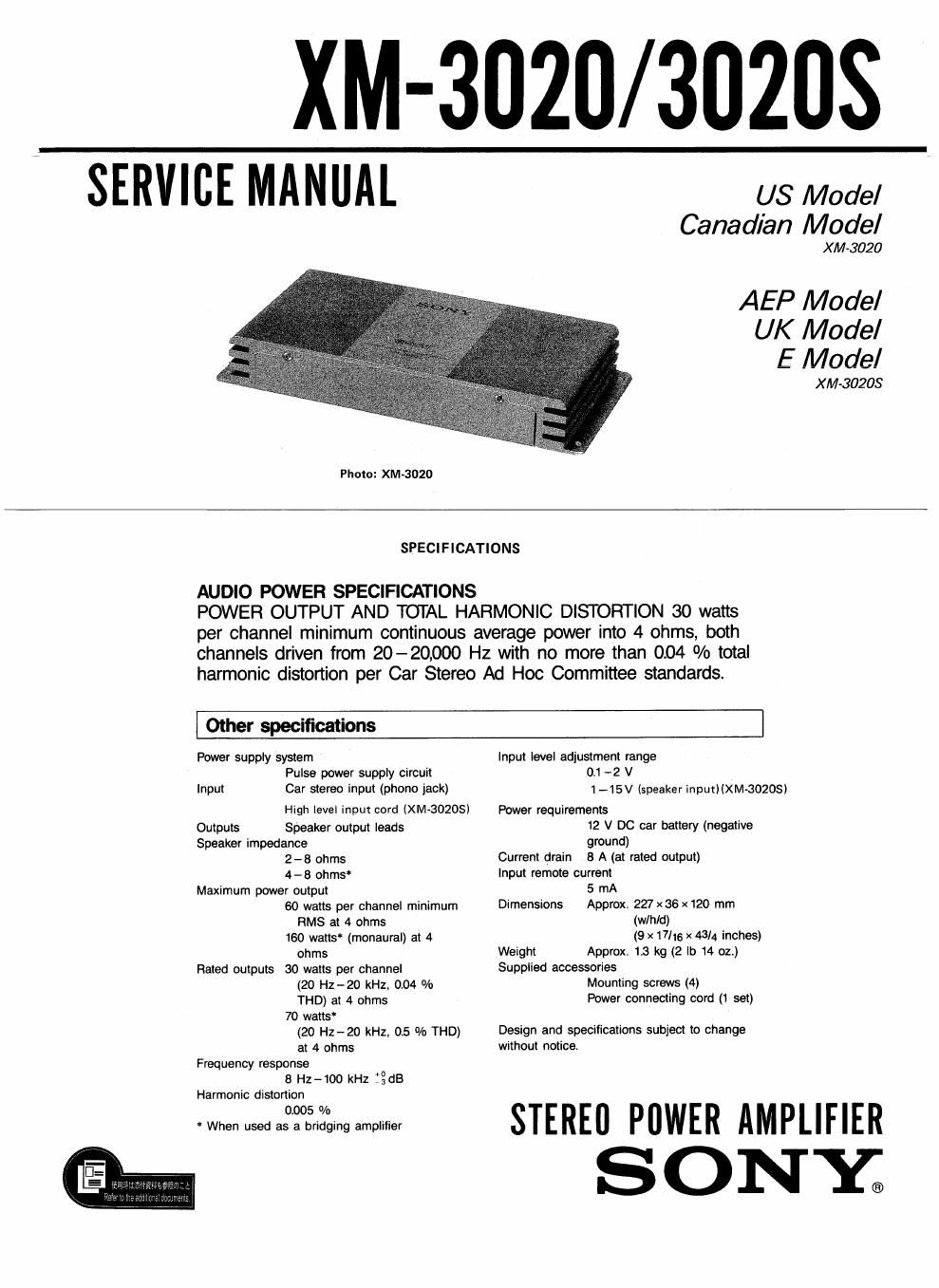 sony xm 3020 service manual