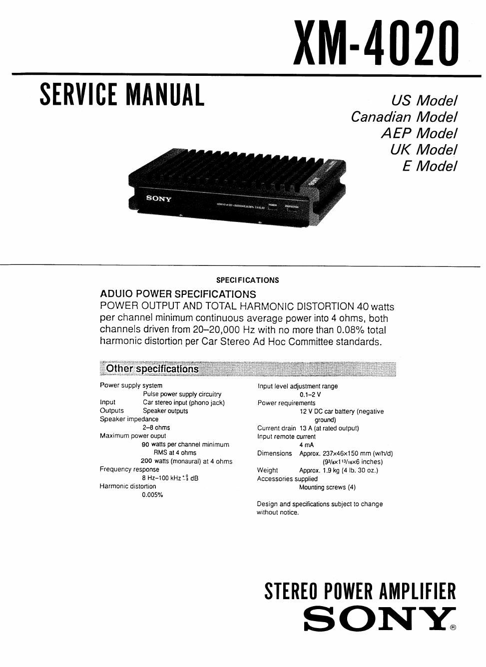 sony xm 4020 service manual