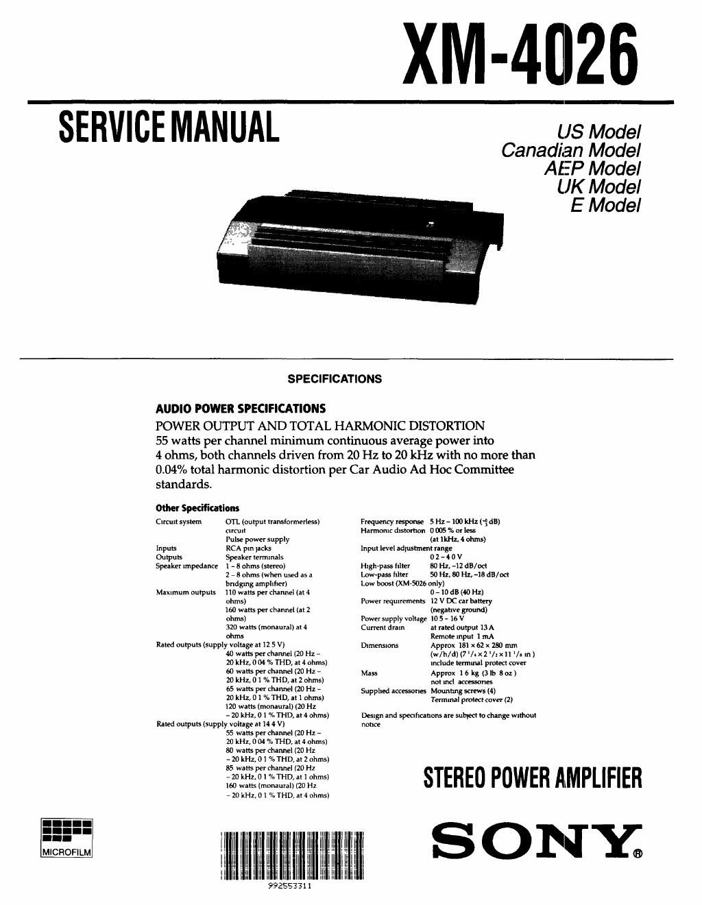 sony xm 4026 service manual
