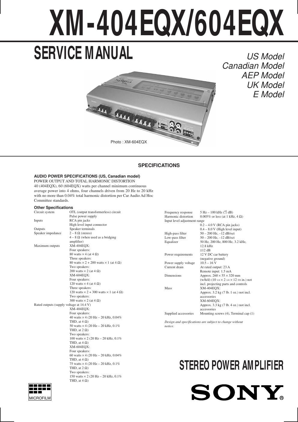 sony xm 404 eq service manual