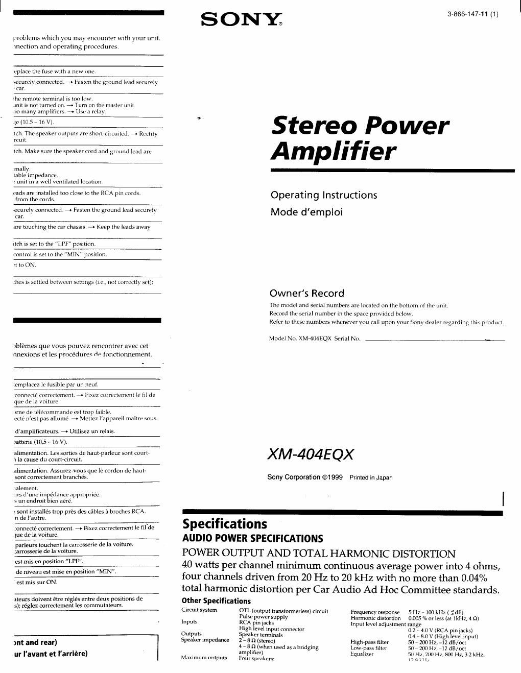 sony xm 404 eqx owners manual