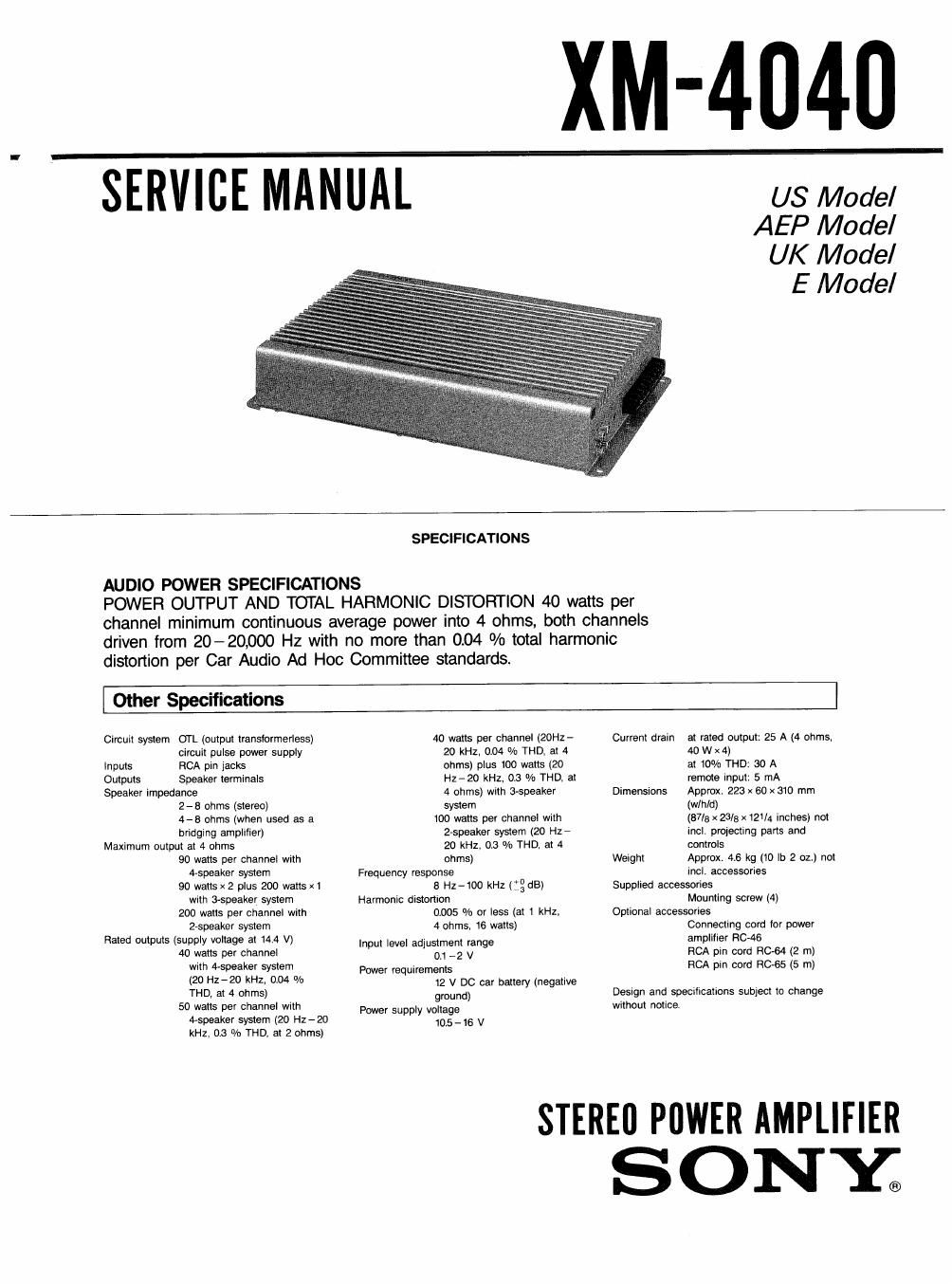 sony xm 4040 service manual