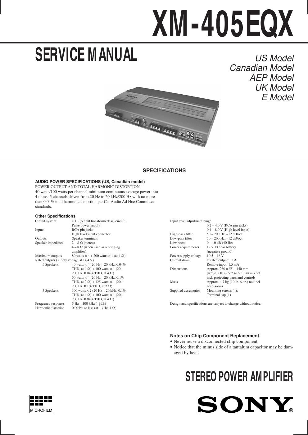 sony xm 405 eqx service manual