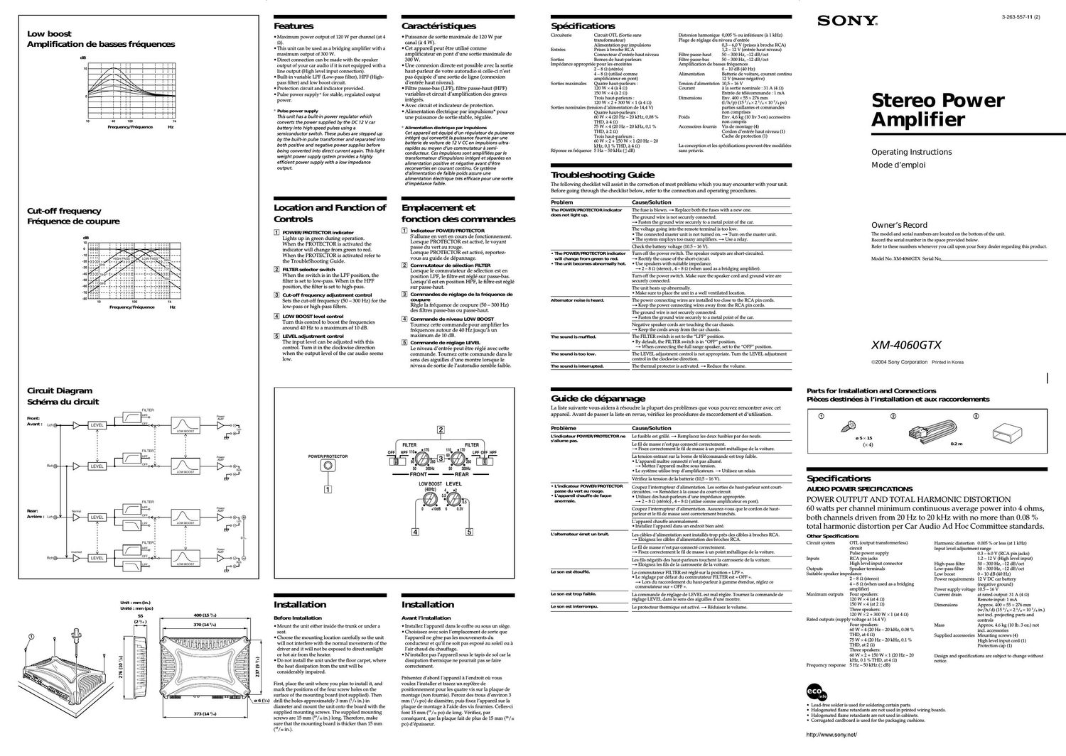 sony xm 4060 gtx owners manual