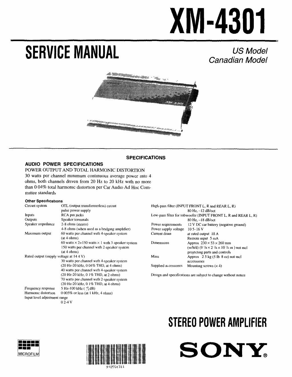 sony xm 4301 service manual
