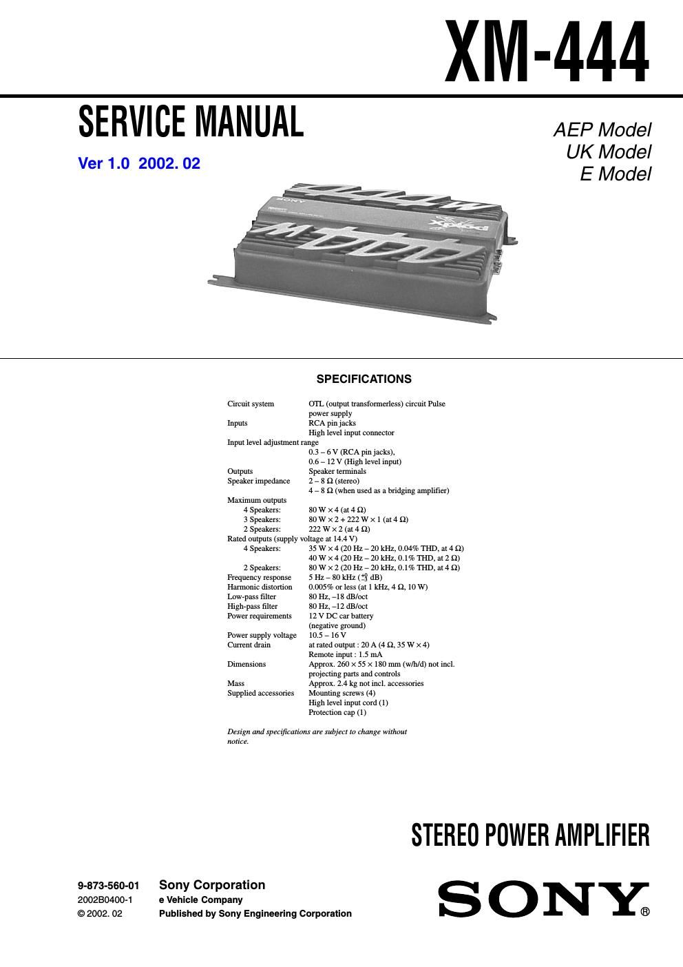 sony xm 444 service manual