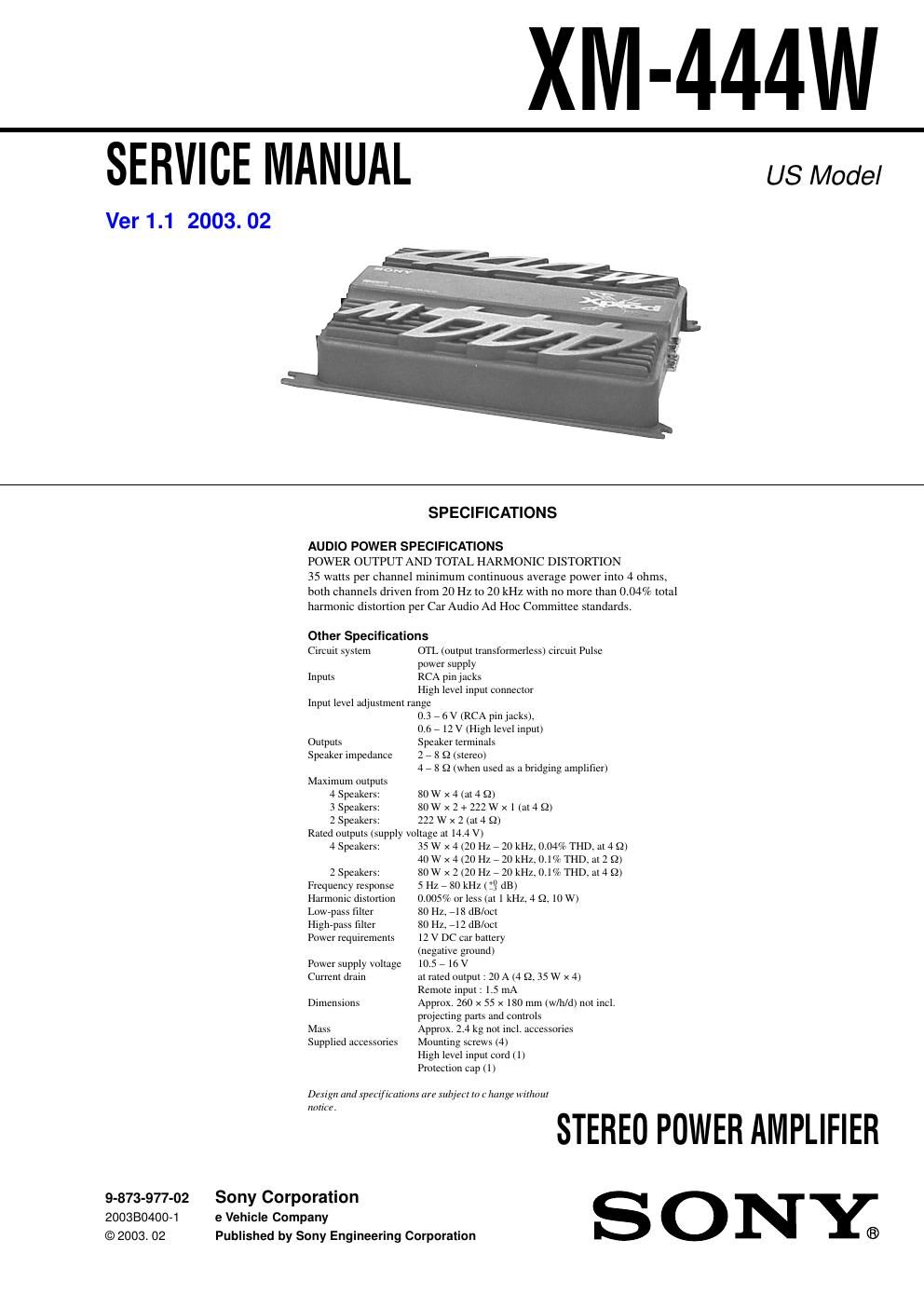 sony xm 444 w service manual