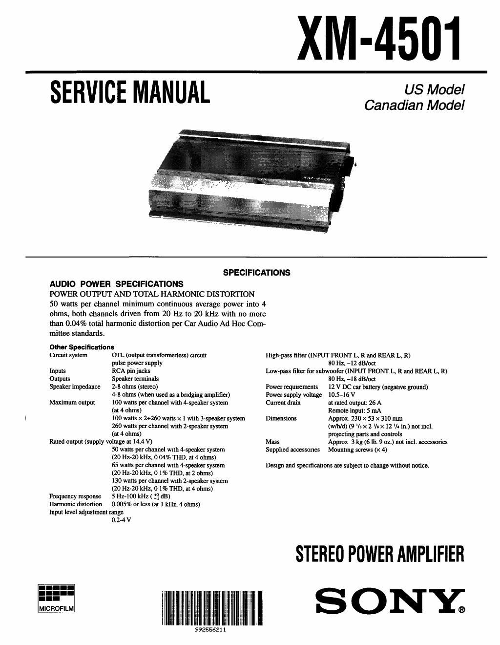 sony xm 4501 service manual