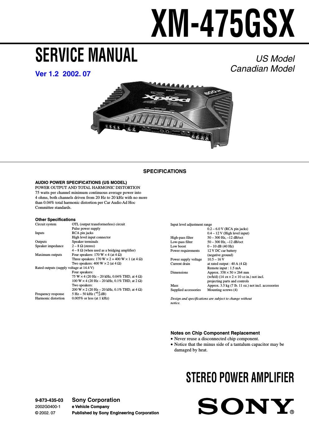 sony xm 475 gsx service manual