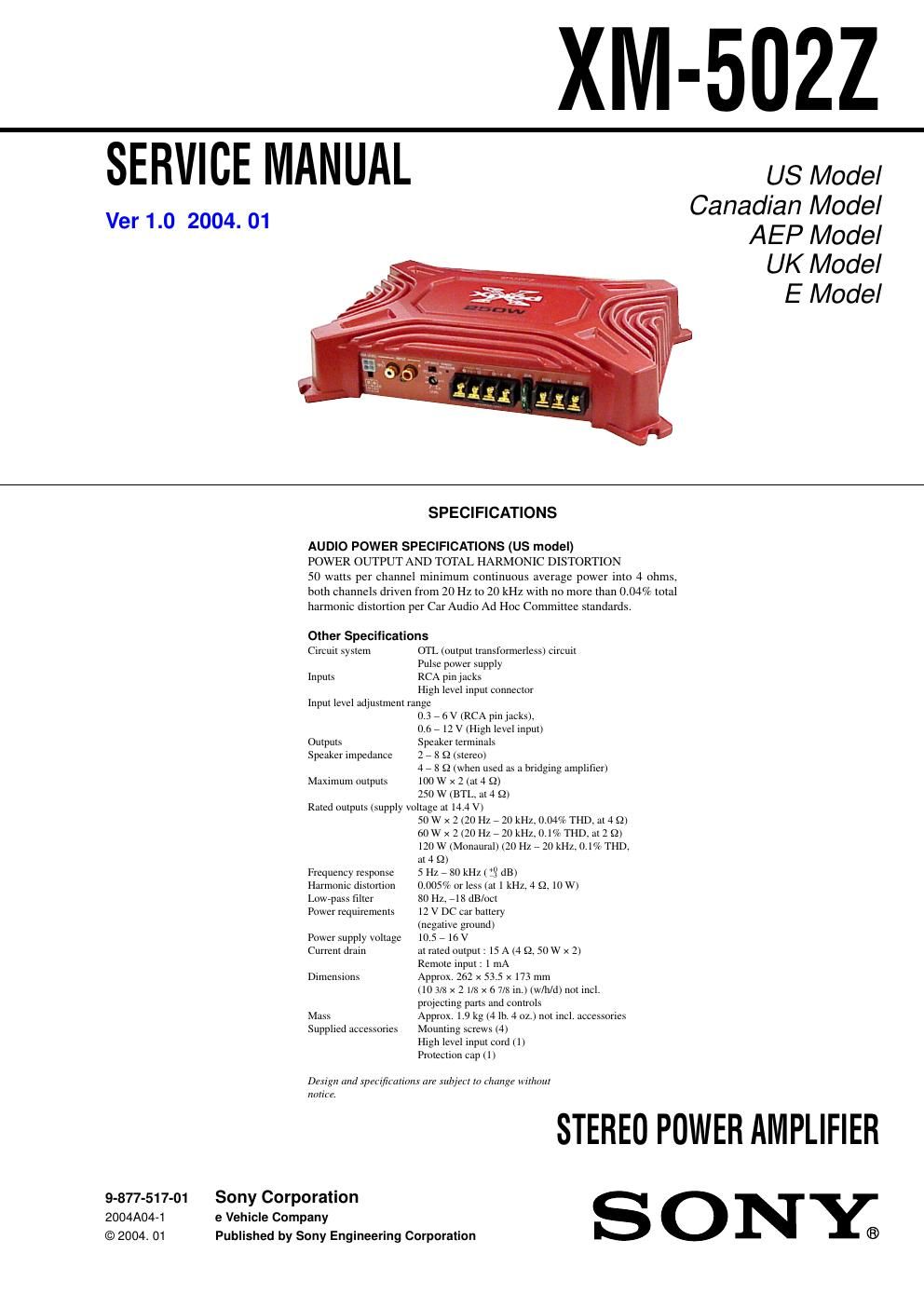 sony xm 502 z service manual