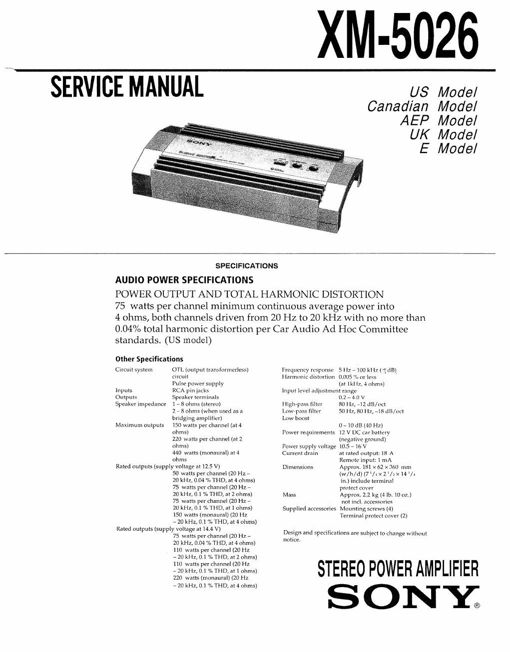 sony xm 5026 service manual