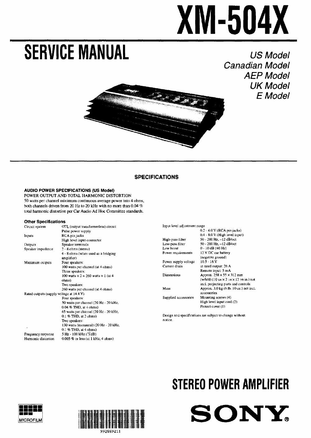 sony xm 504 x service manual