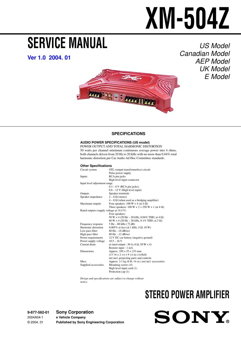 sony xm 504 z service manual