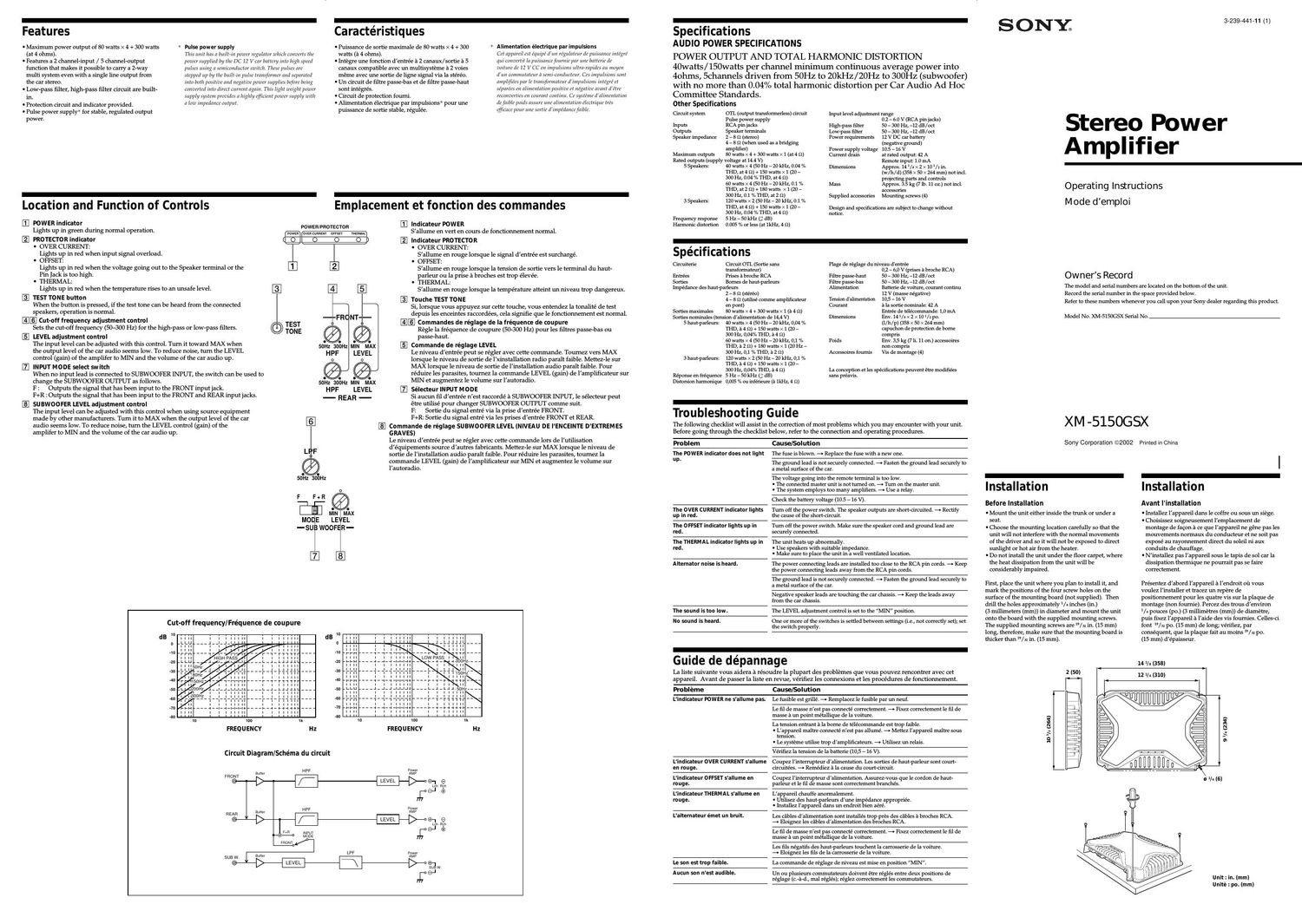 sony xm 5150 gsx owners manual