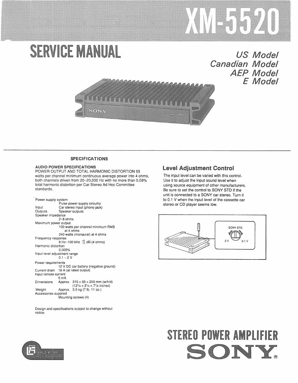 sony xm 5520 service manual
