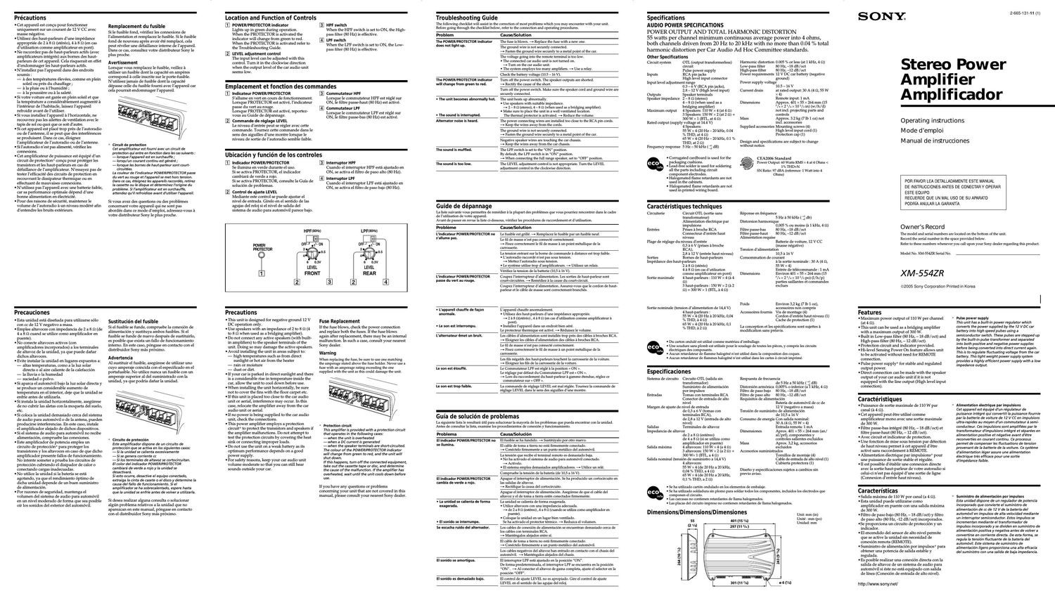 sony xm 554 zr owners manual