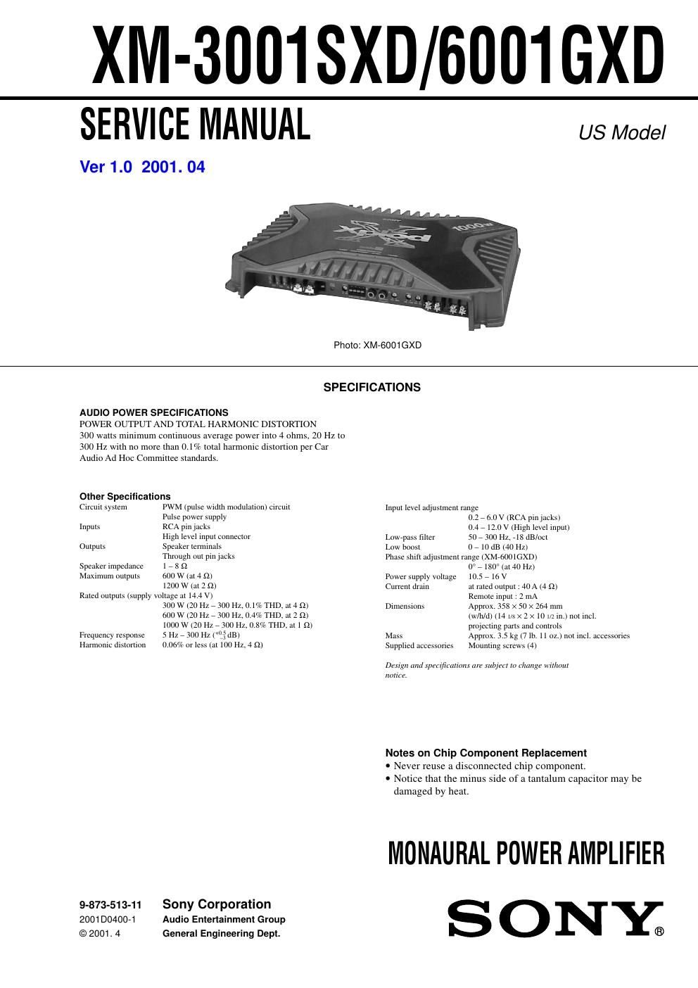 sony xm 6001 gxd service manual