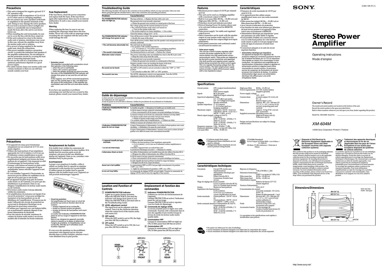 sony xm 604 m owners manual