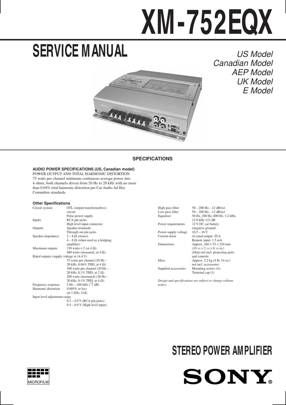 sony xm 752 eqx service manual