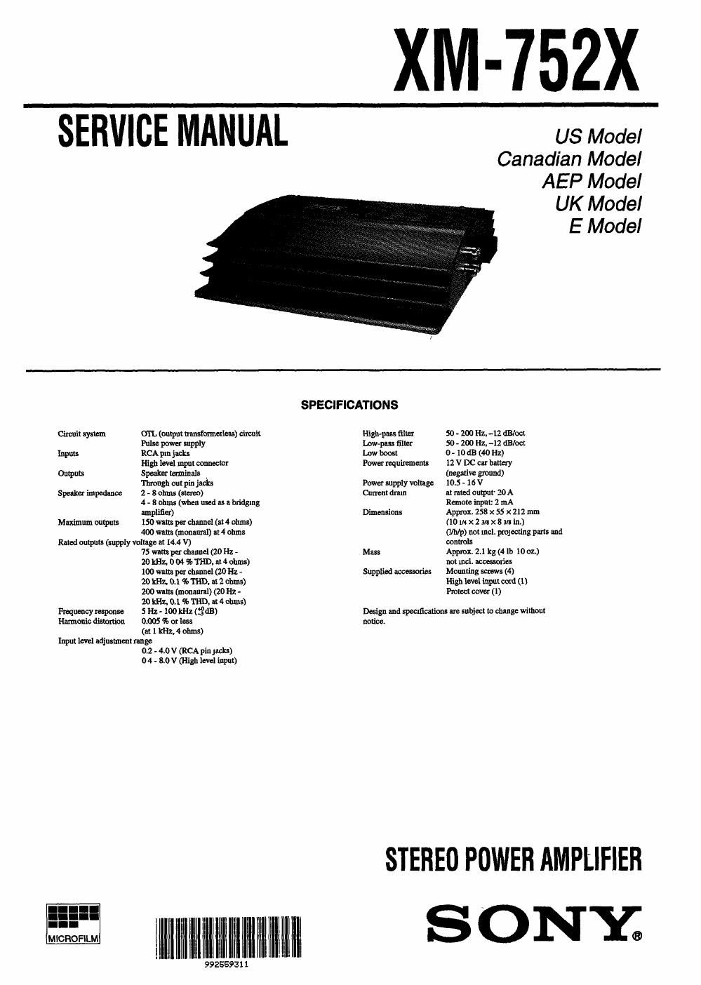 sony xm 752 x service manual