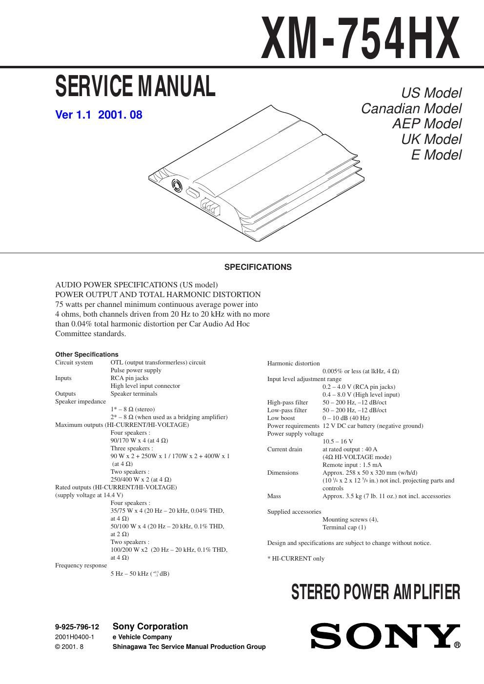 sony xm 754 hx service manual