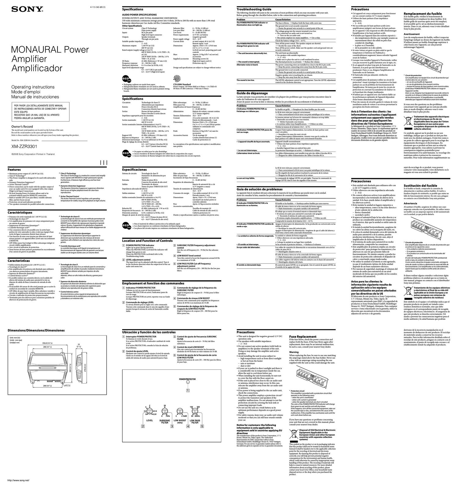 sony xm zzr 3301 owners manual