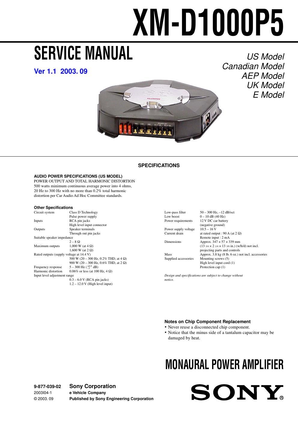 sony xmd 1000 p 5 service manual