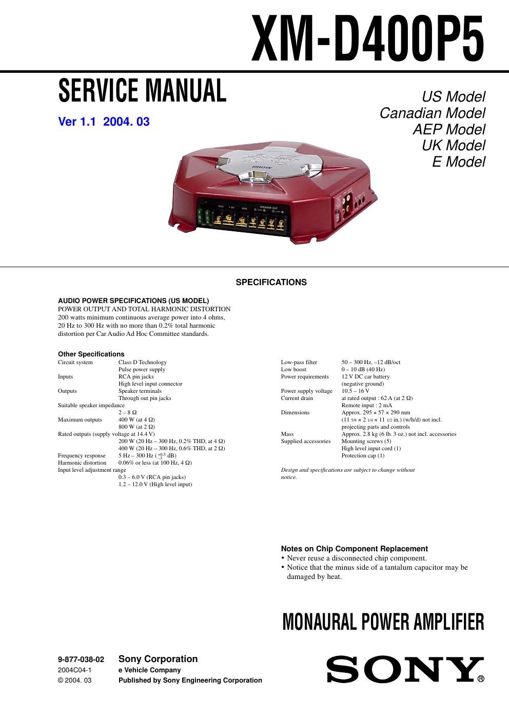 sony xmd 400 p 5 service manual