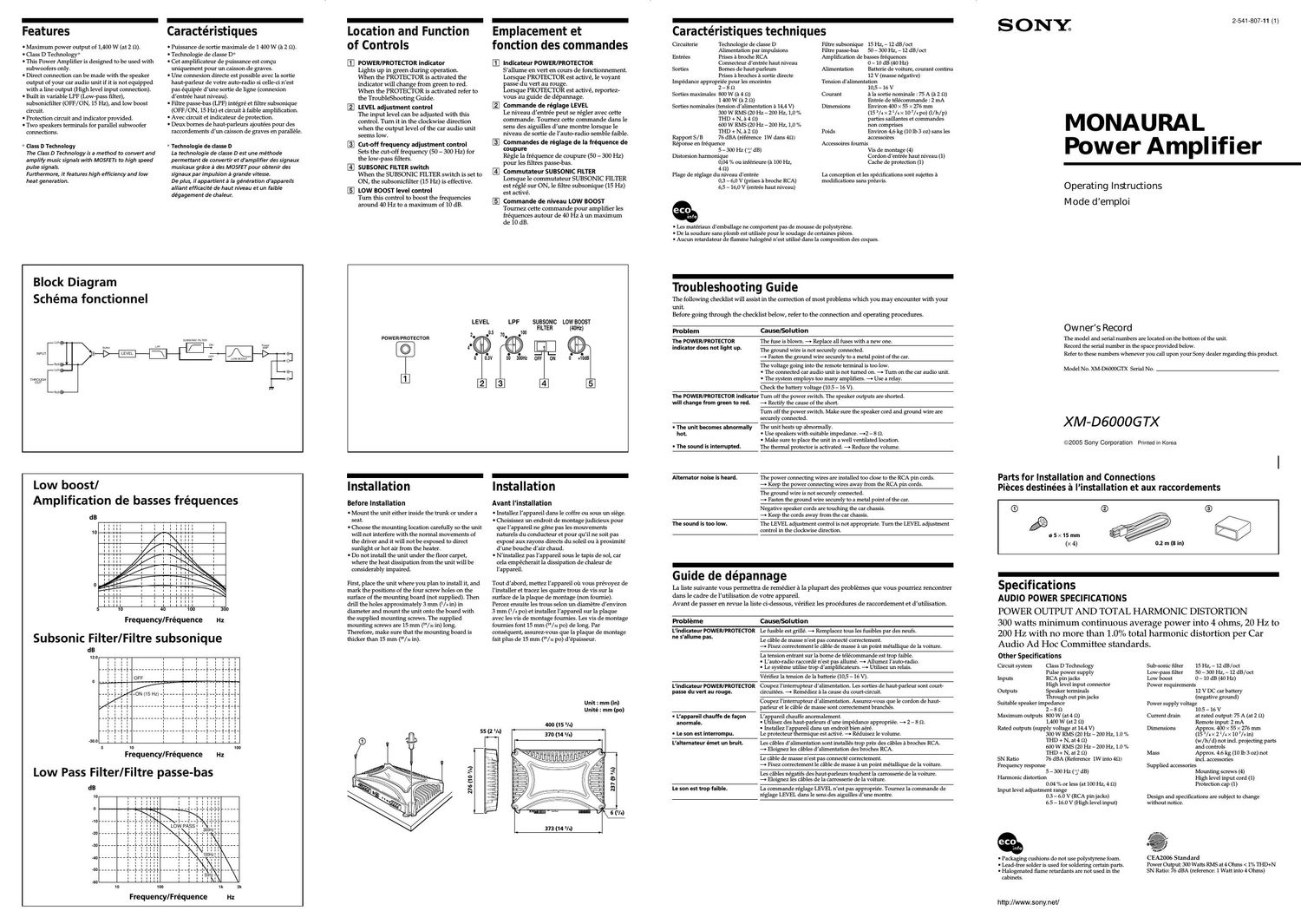 sony xmd 6000 gtx owners manual