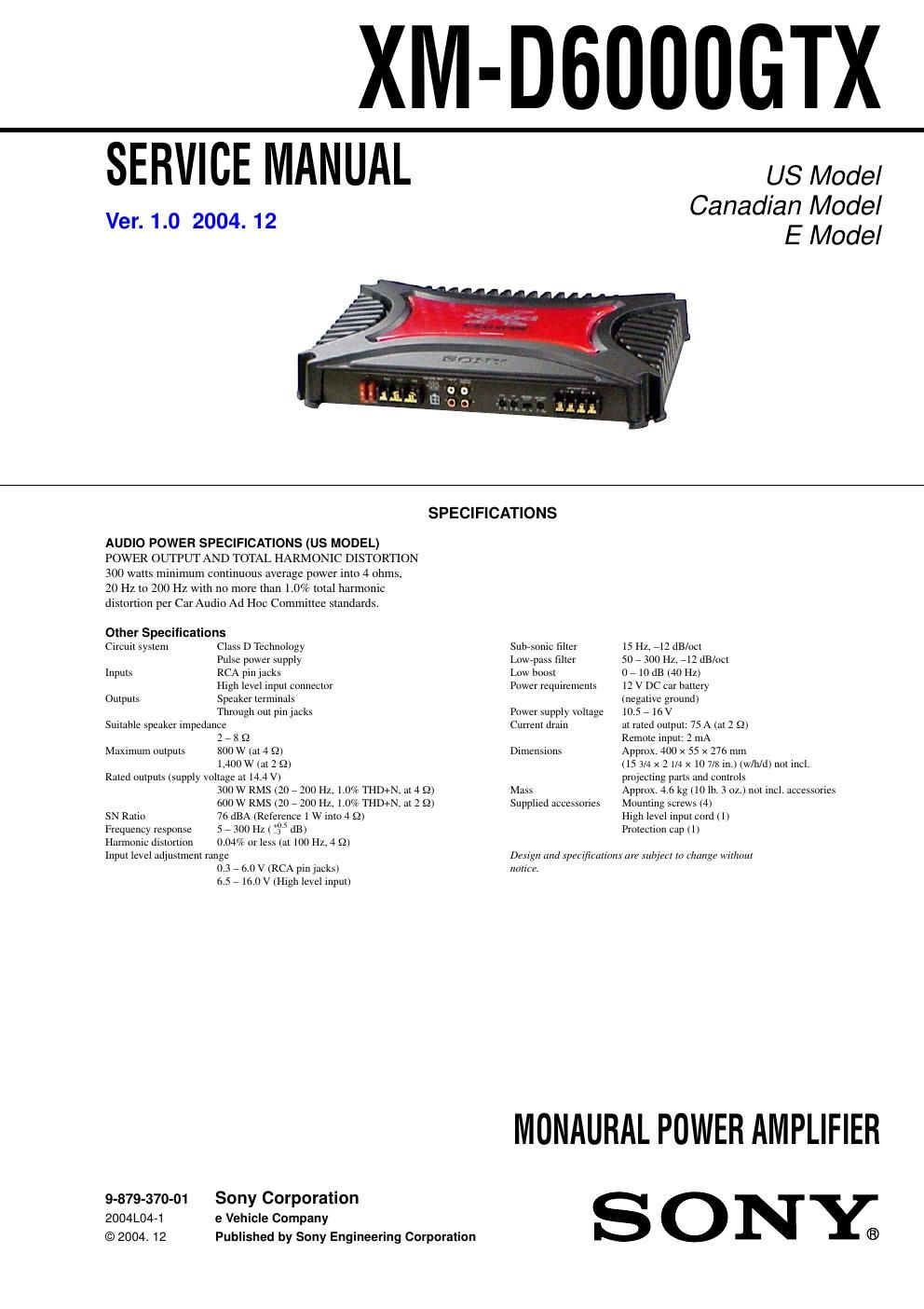 sony xmd 6000 gtx service manual