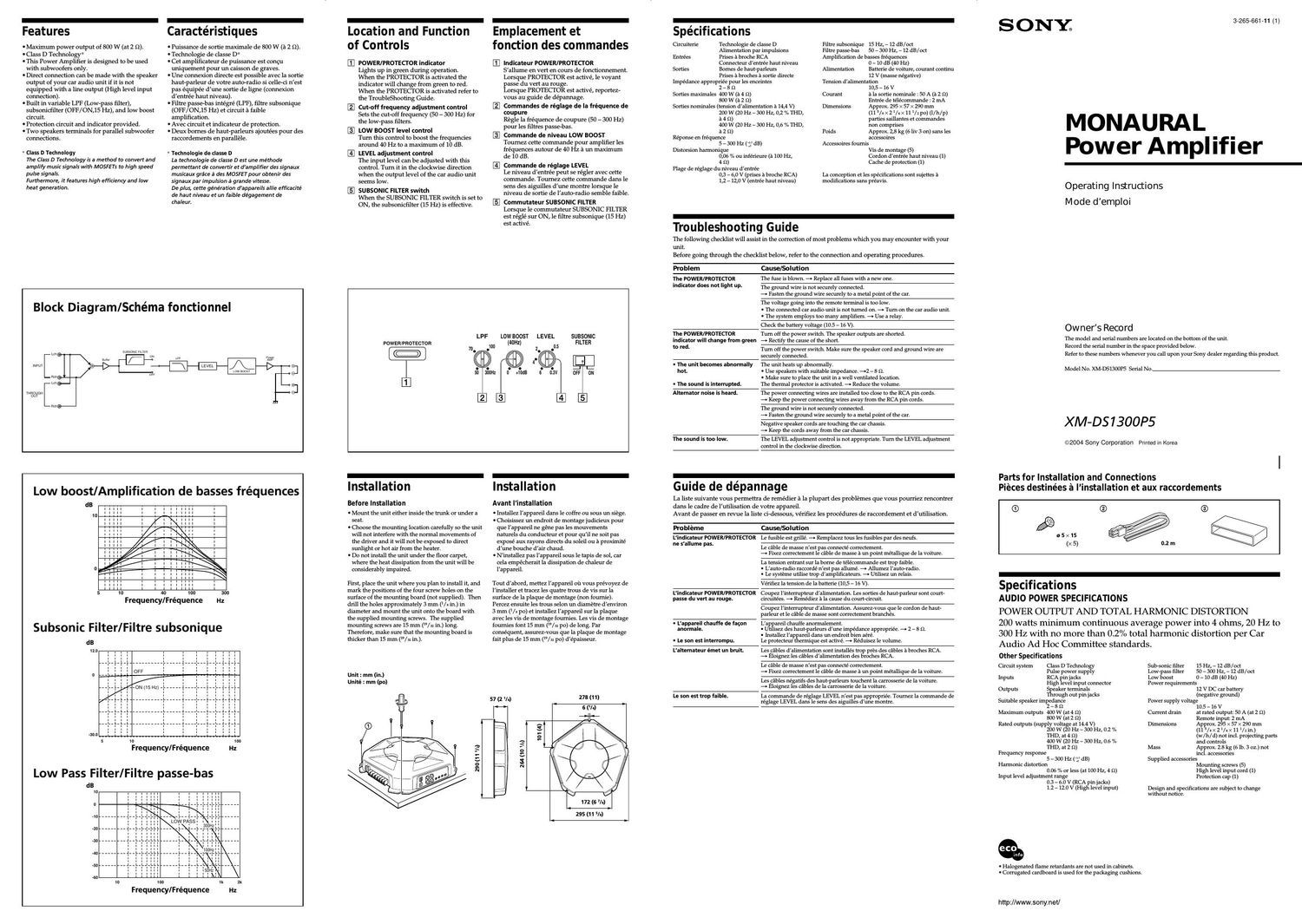 sony xmds 1300 p5 owners manual