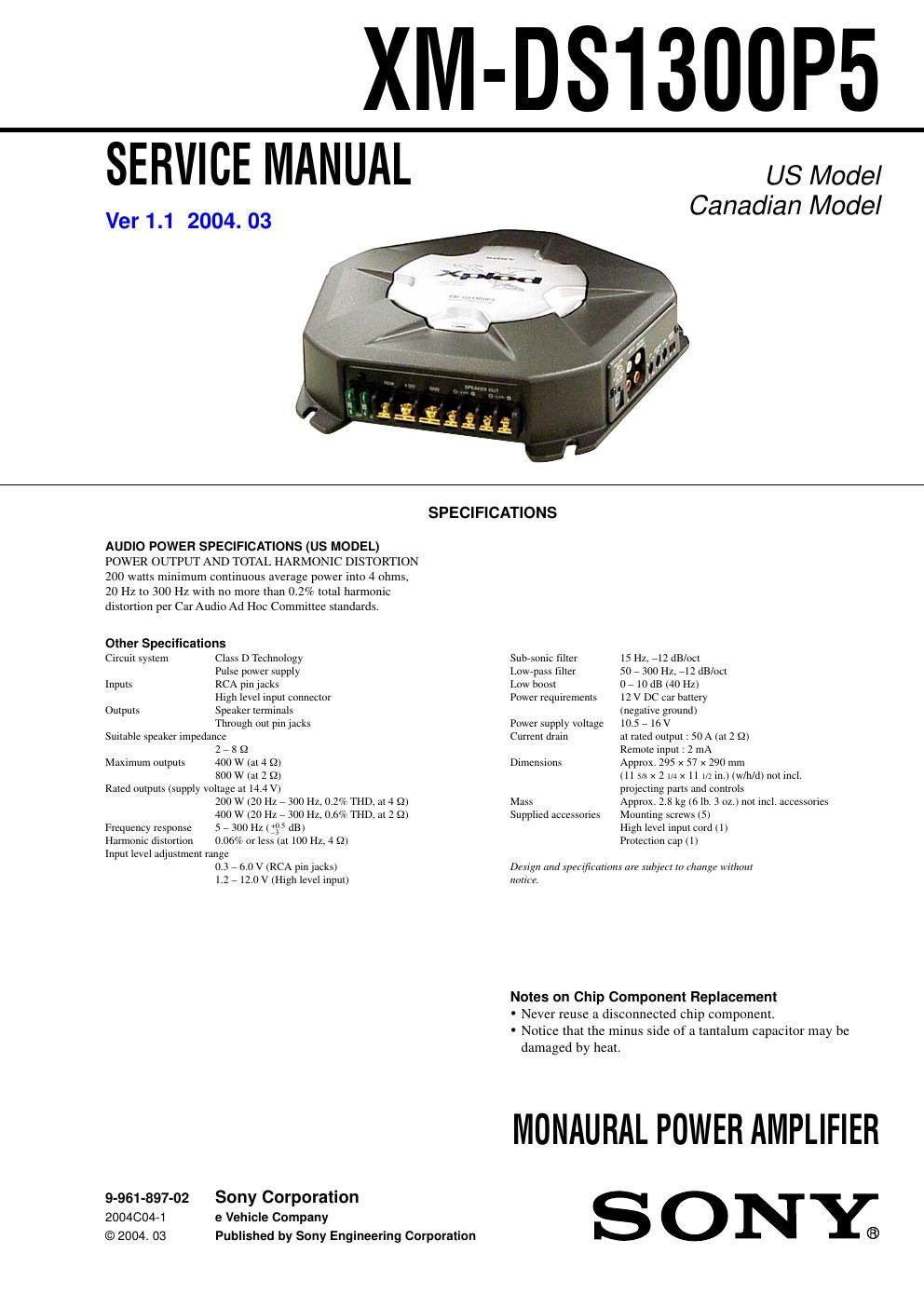 sony xmds 1300 p5 service manual