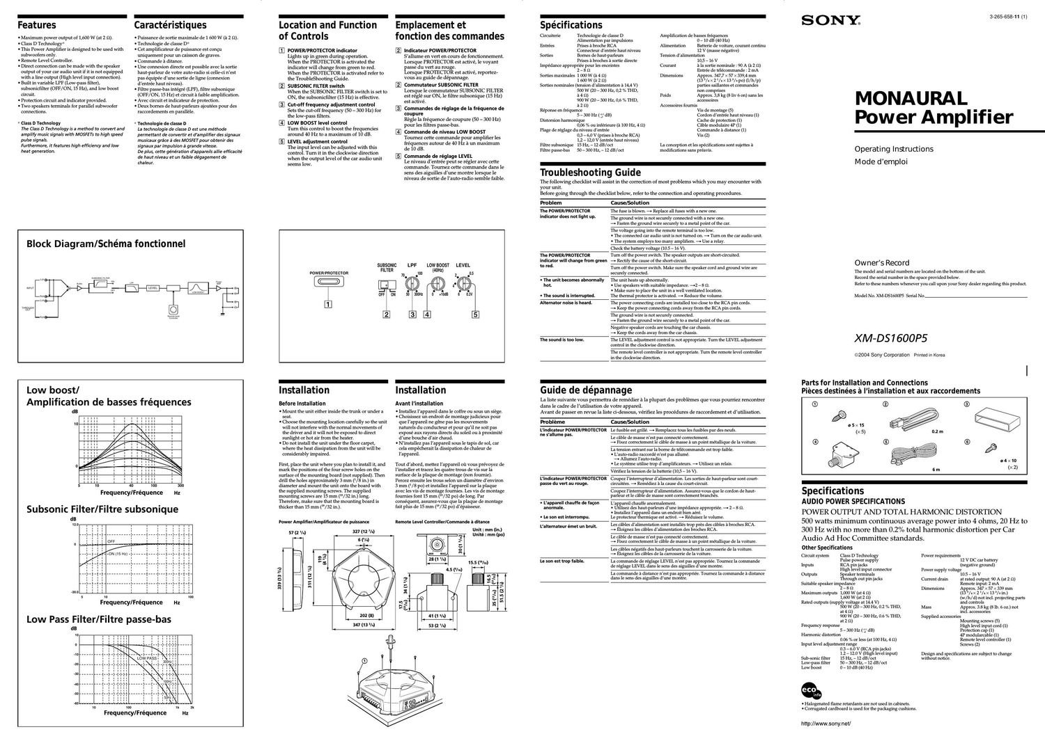 sony xmds 1600 p5 owners manual
