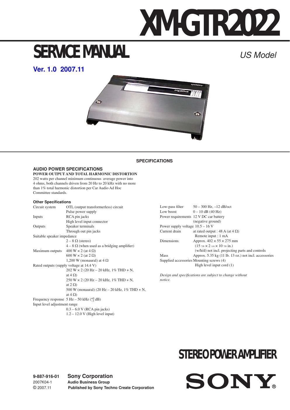 sony xmgtr 2022 service manual