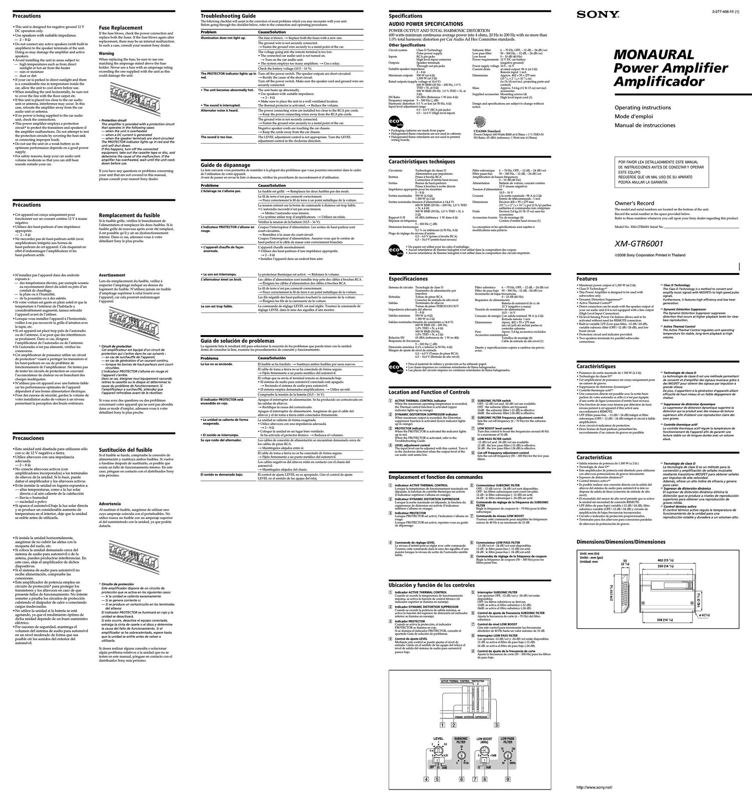 sony xmgtr 6001 owners manual