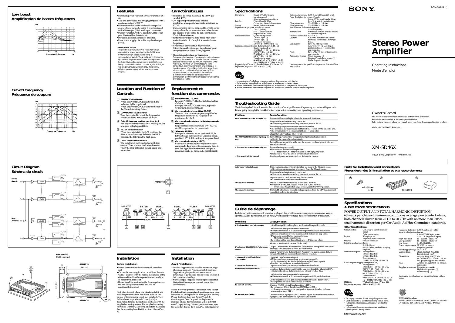 sony xmsd 46 x owners manual