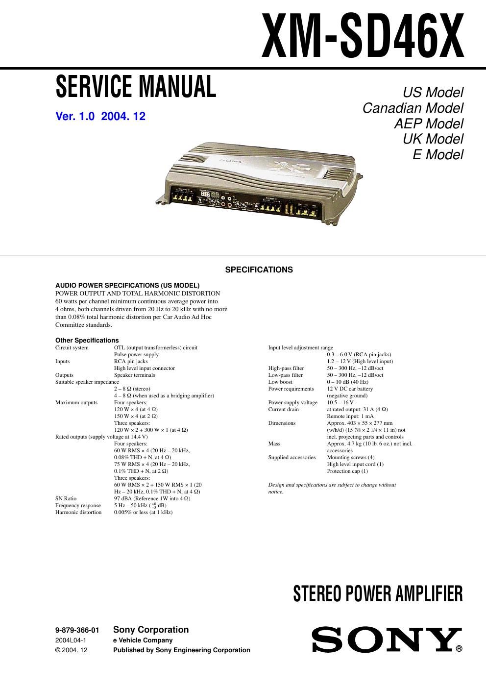 sony xmsd 46 x service manual