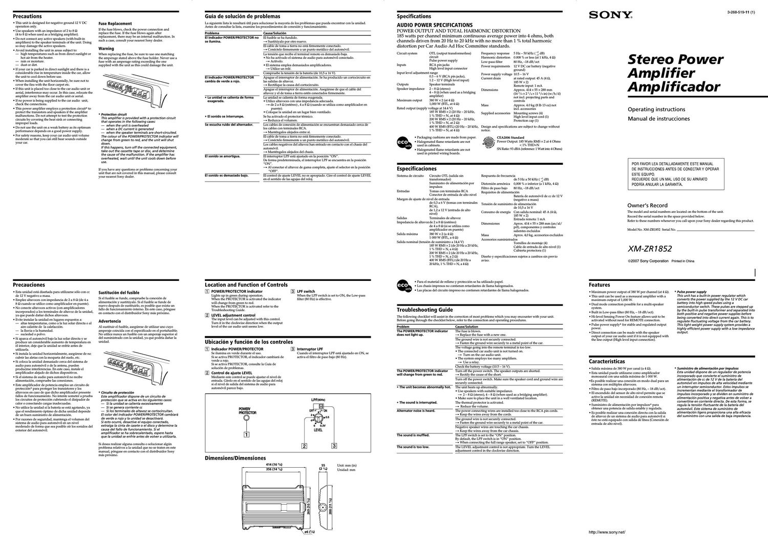 sony xmzr 1852 owners manual