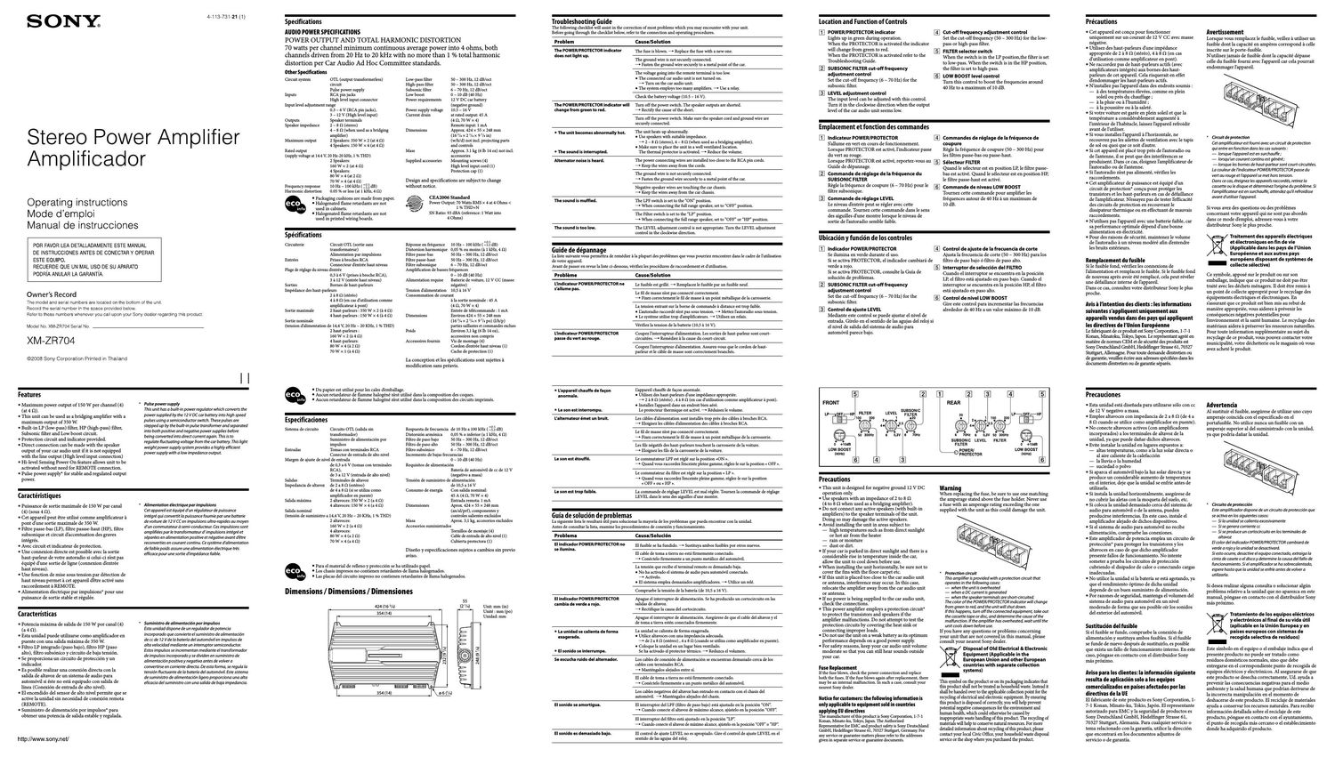 sony xmzr 704 owners manual