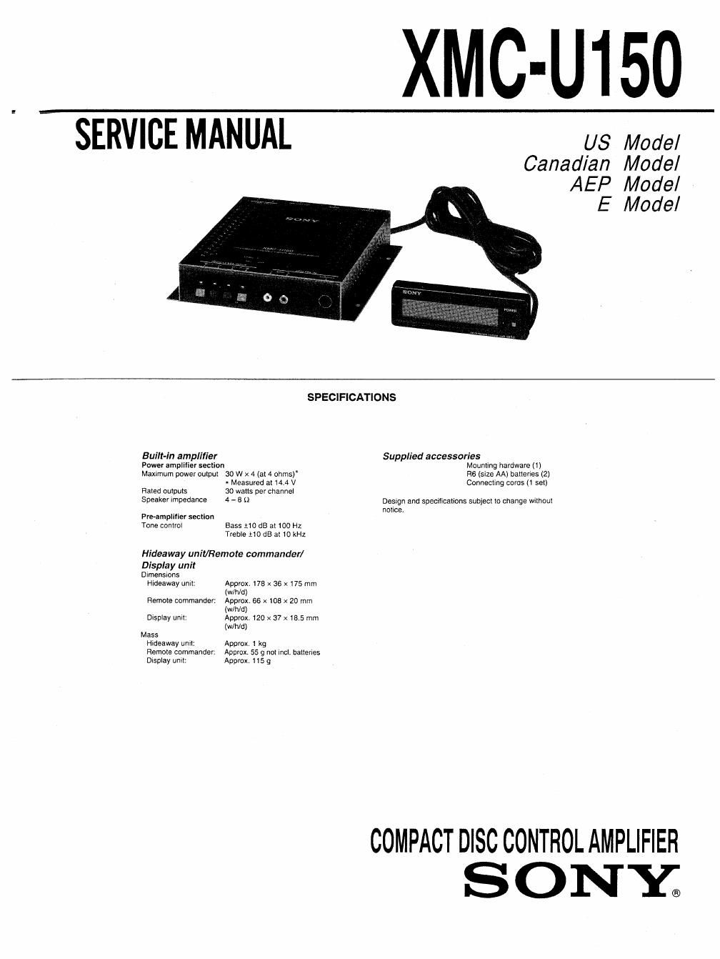 sony xmcu 150 service manual