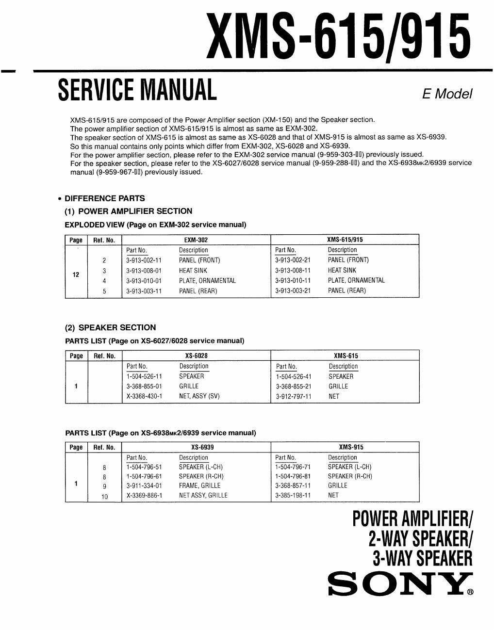 sony xms 915 service manual