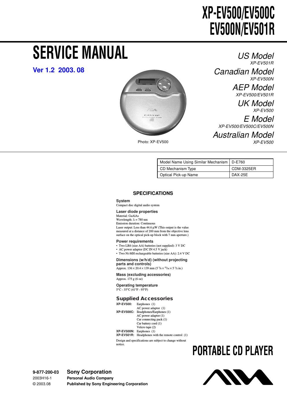 sony xp ev 500 c service manual