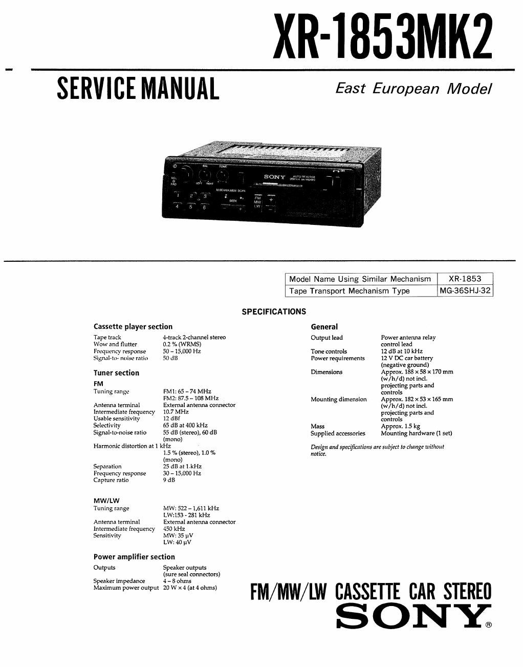 sony xr 1853 mk2 service manual