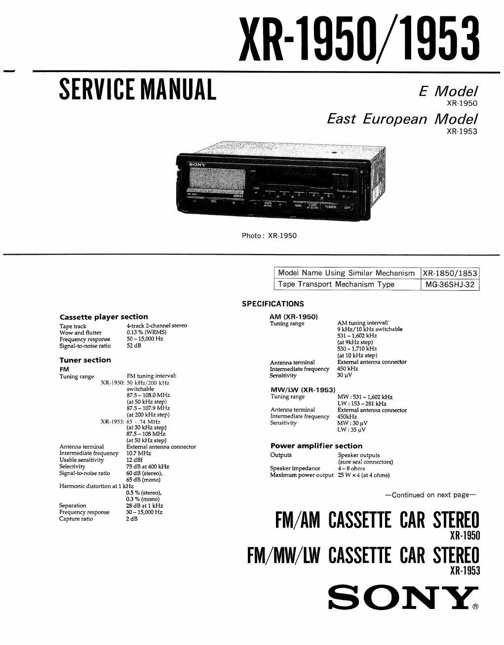 sony xr 1953 service manual