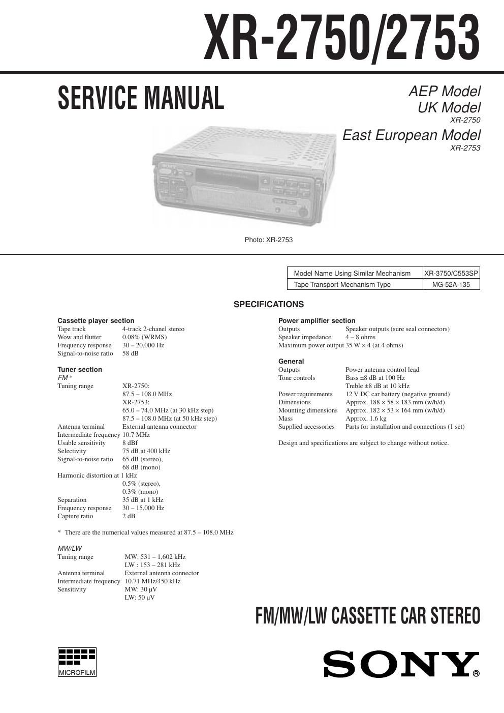 sony xr 2753 service manual