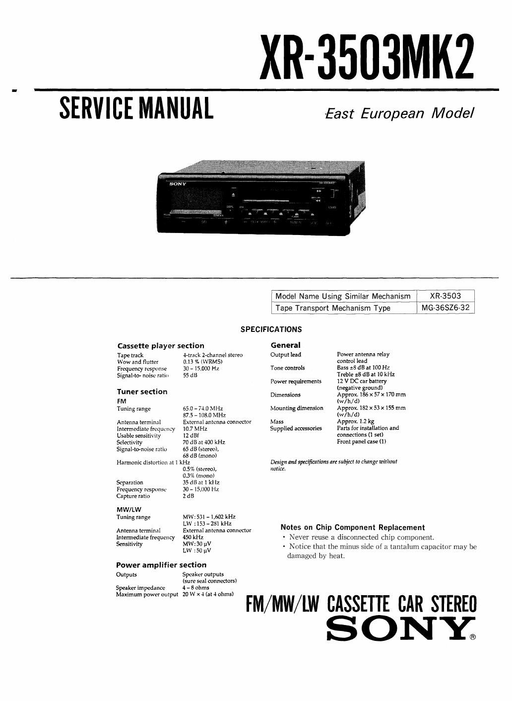 sony xr 3503 mk2 service manual