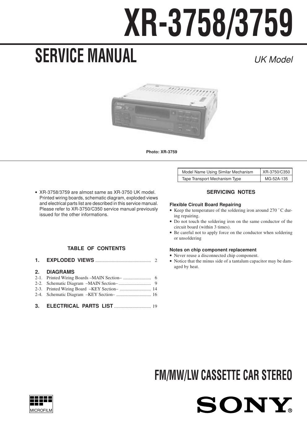 sony xr 3758 service manual