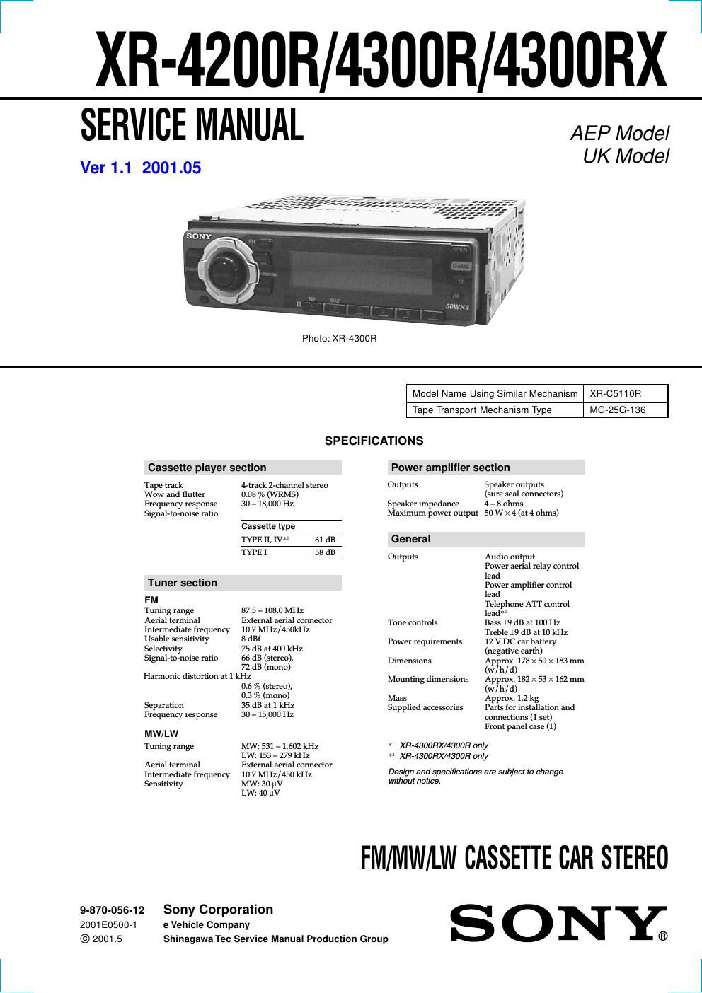 sony xr 4200 r service manual